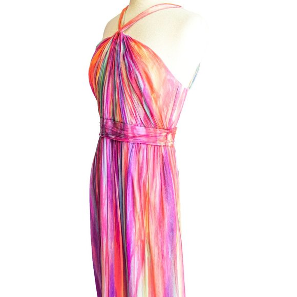 NEW silk halter long maxi dress painted rainbow pink 12 wedding party prom beach - Picture 6 of 13